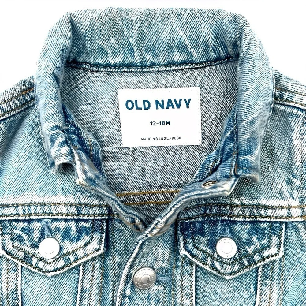 Old Navy Toddler Blue Jean Jacket Unisex 12-18M Cute Hipster Light Wash Denim